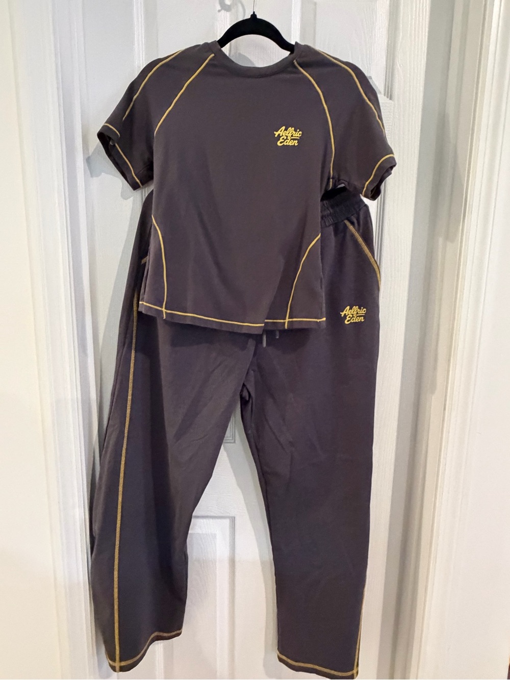 Aelfric Eden Charcoal Jumpsuit Set with Yellow Stitching